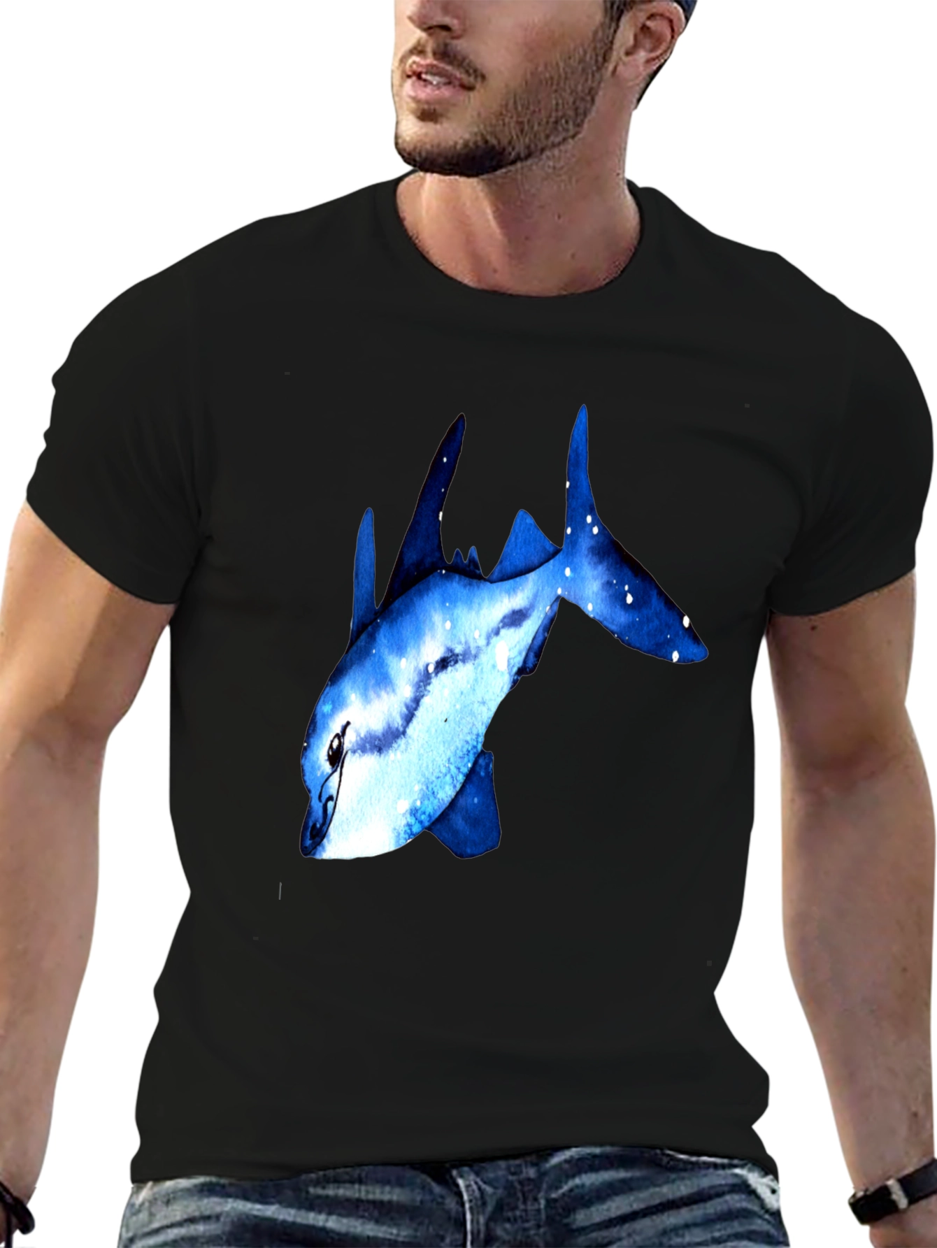 Blue Galaxy Fish Graphic T-Shirt