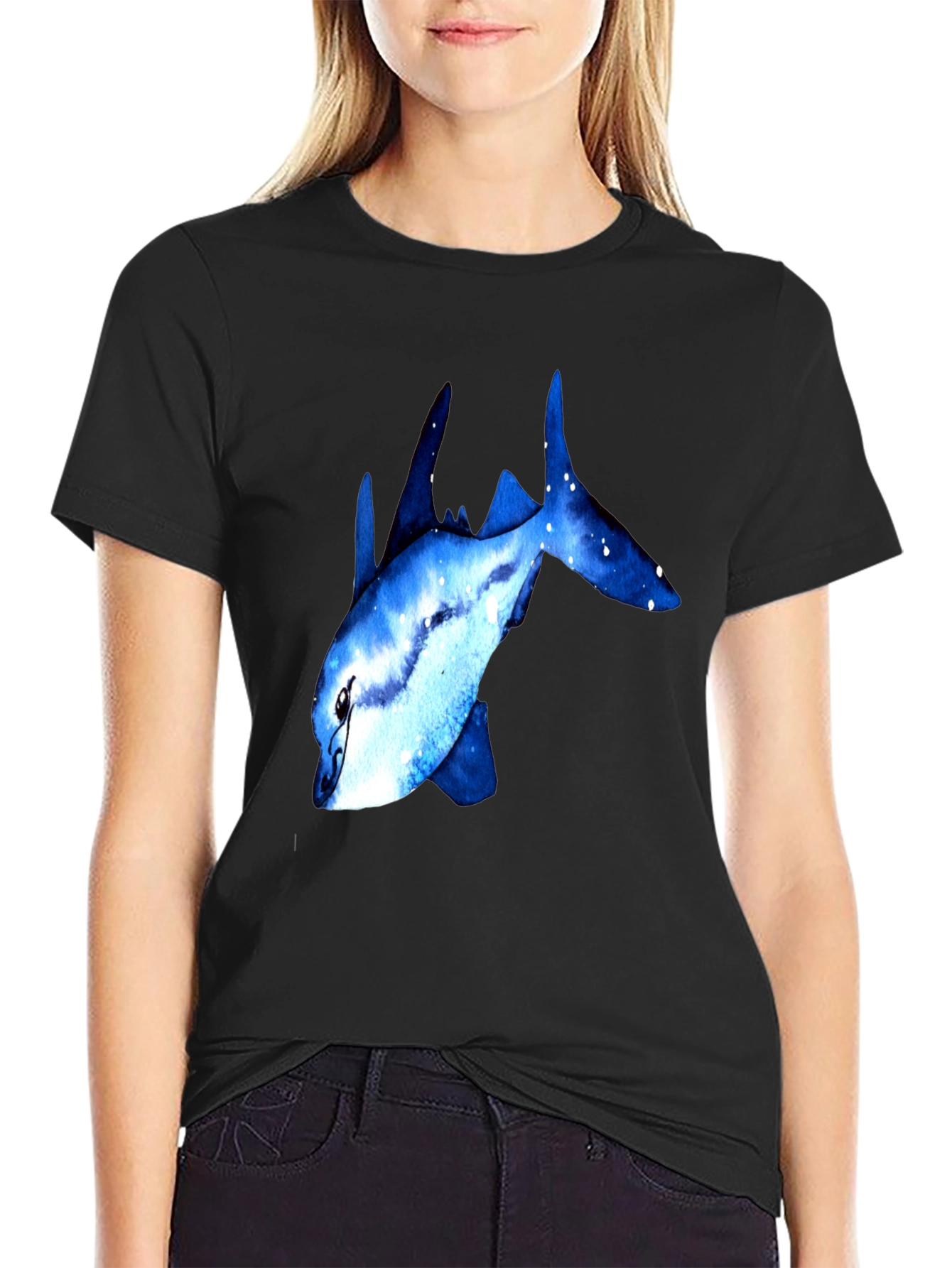 Blue Galaxy Fish Graphic T-Shirt