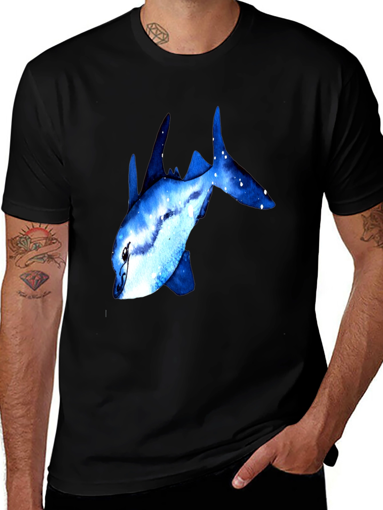 Blue Galaxy Fish Graphic T-Shirt