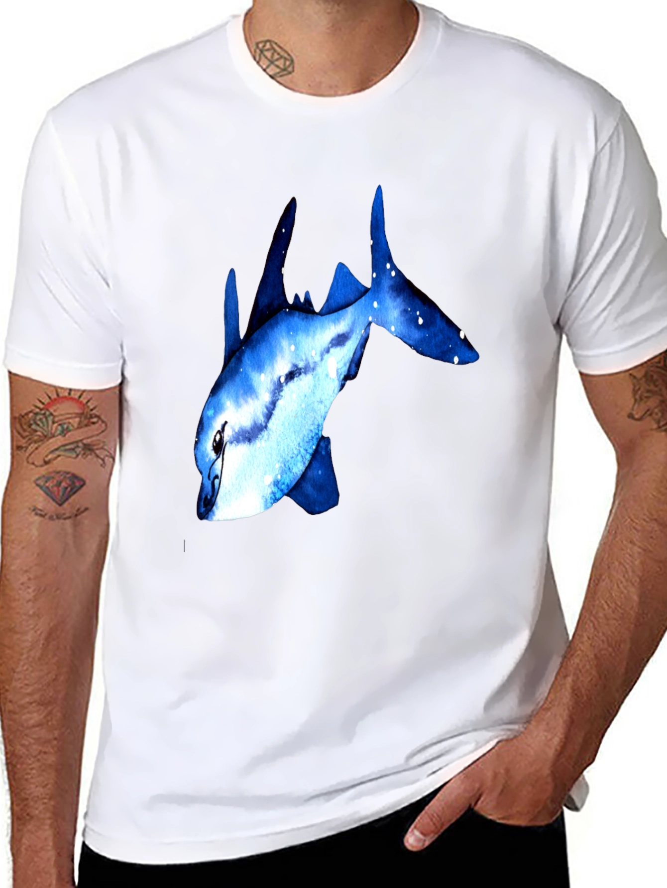 Blue Galaxy Fish Graphic T-Shirt