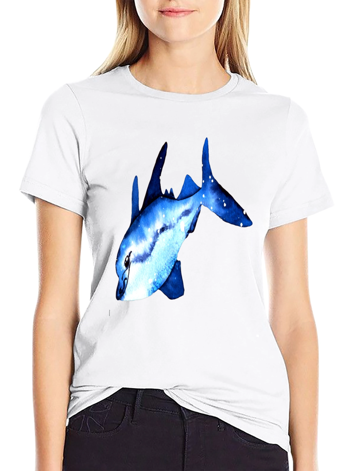 Blue Galaxy Fish Graphic T-Shirt