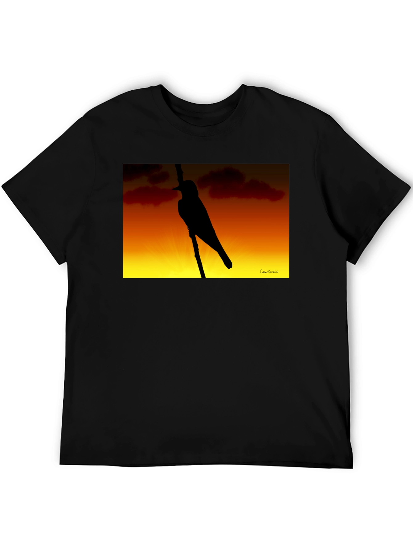 Sunset Bird Silhouette Graphic Tee - Black