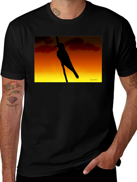 Sunset Bird Silhouette Graphic Tee - Black