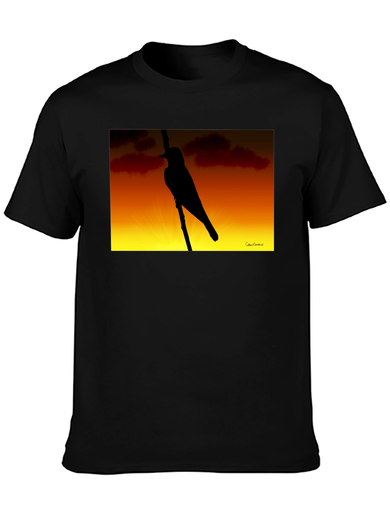 Sunset Bird Silhouette Graphic Tee - Black