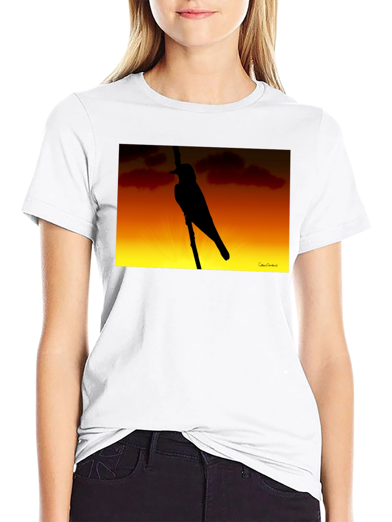 Sunset Bird Silhouette Graphic Tee - Black