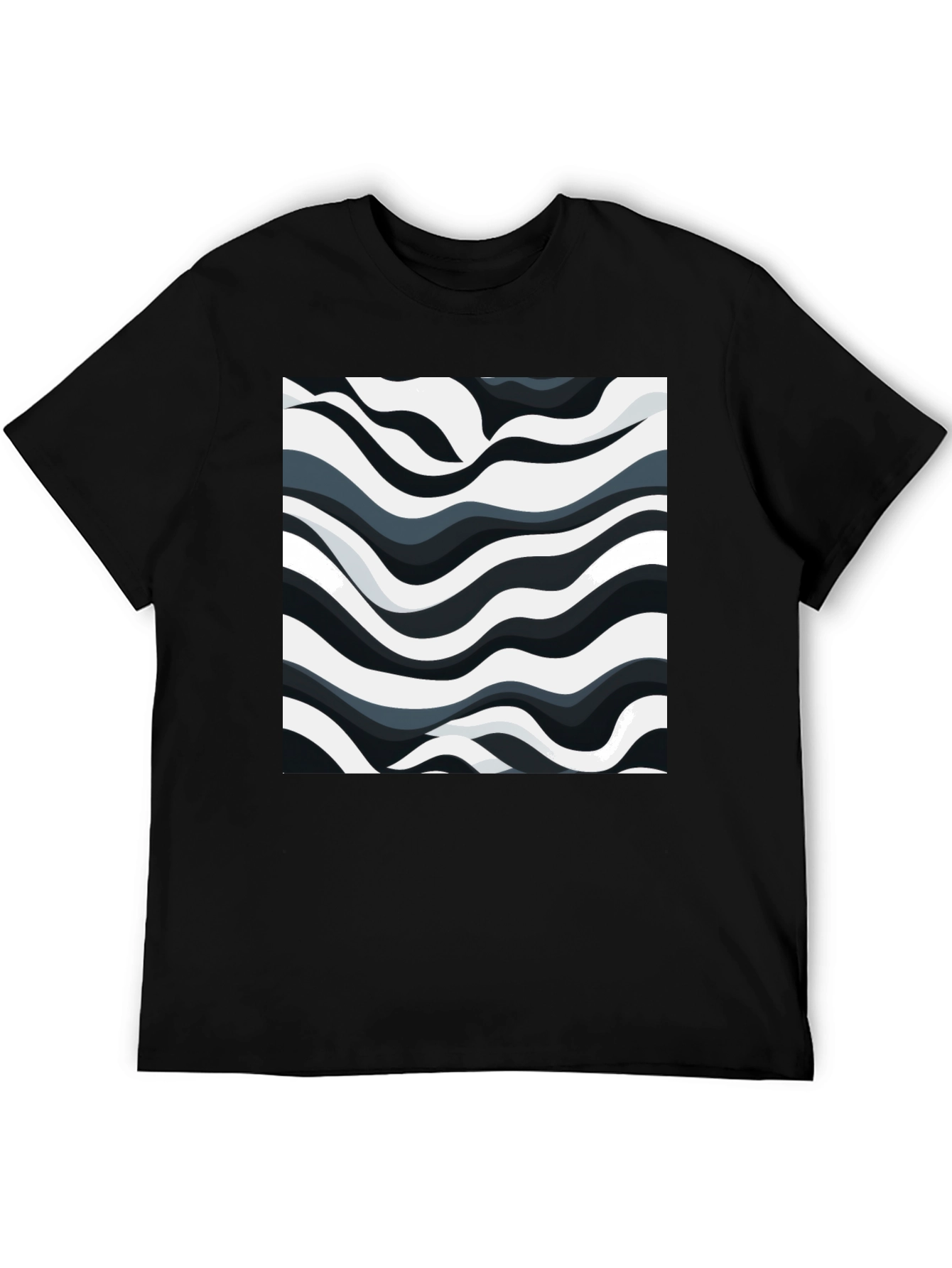 Abstract Wave Pattern Black T-Shirt