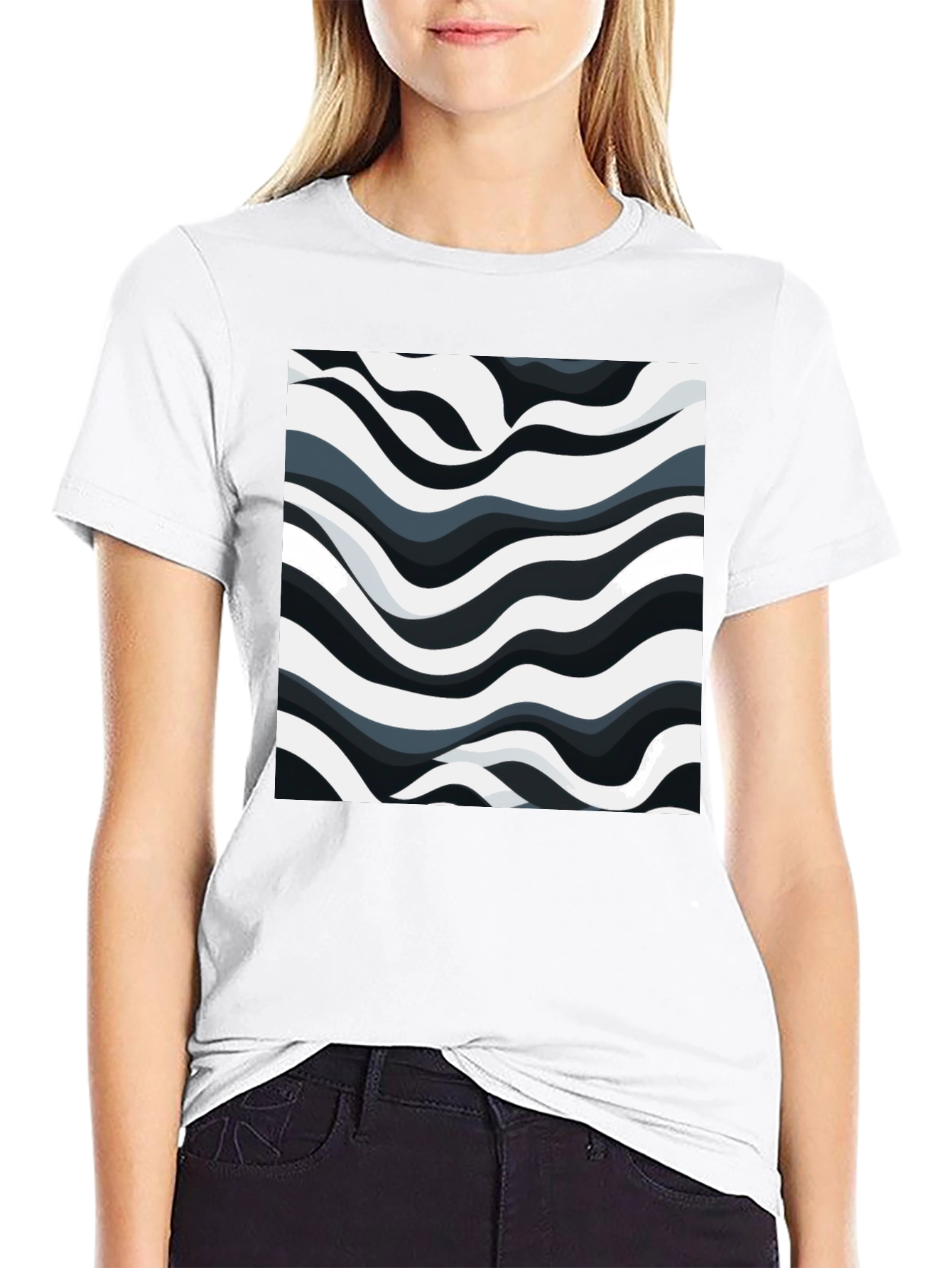 Abstract Wave Pattern Black T-Shirt