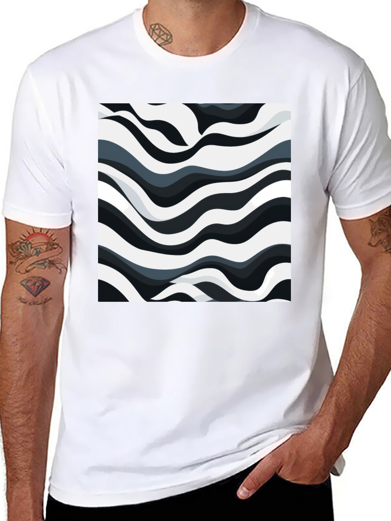 Abstract Wave Pattern Black T-Shirt