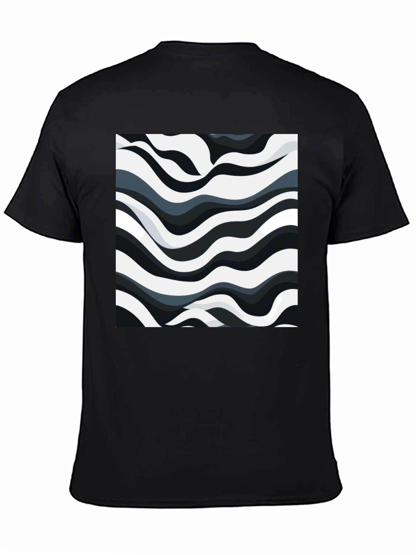 Abstract Wave Pattern Black T-Shirt