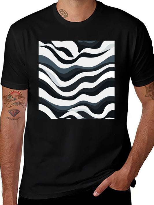 Abstract Wave Pattern Black T-Shirt