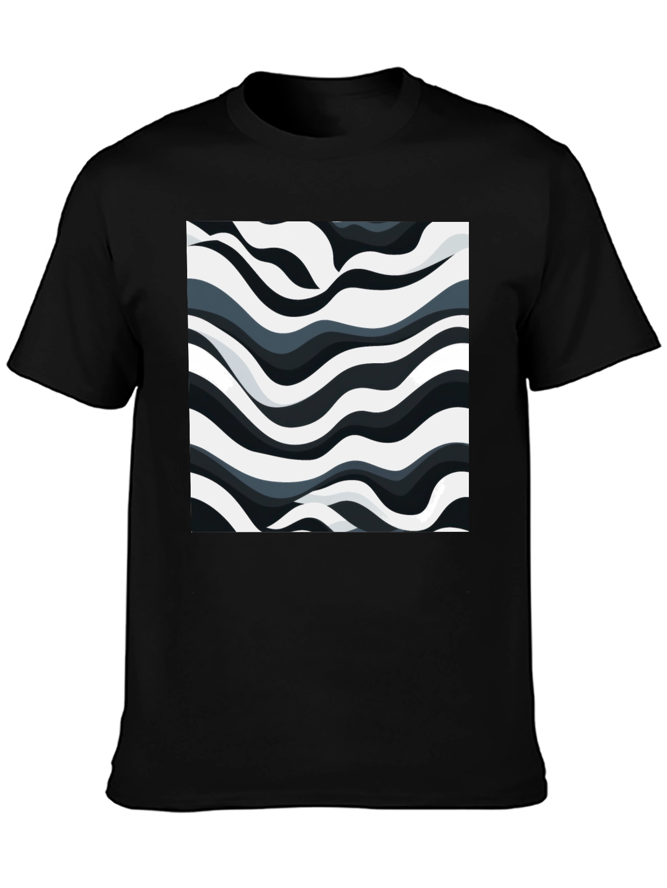 Abstract Wave Pattern Black T-Shirt