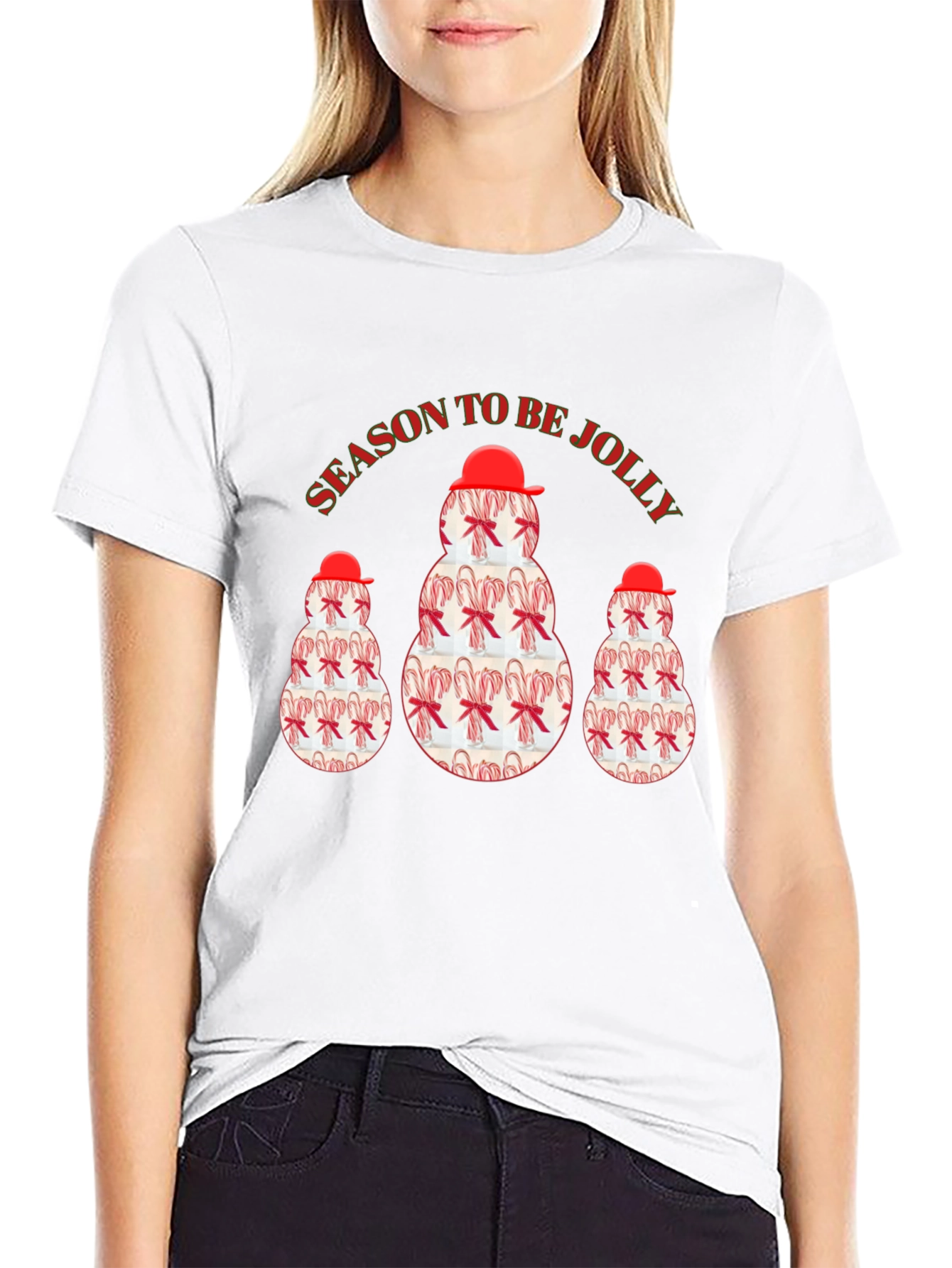 Season To Be Jolly Candy Cane Snowman T-Shirt