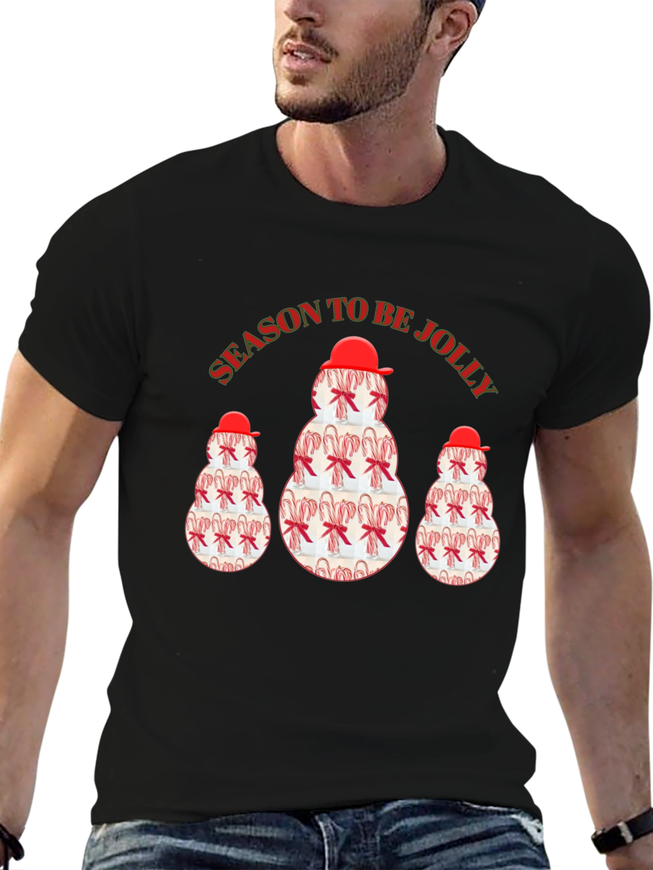 Season To Be Jolly Candy Cane Snowman T-Shirt