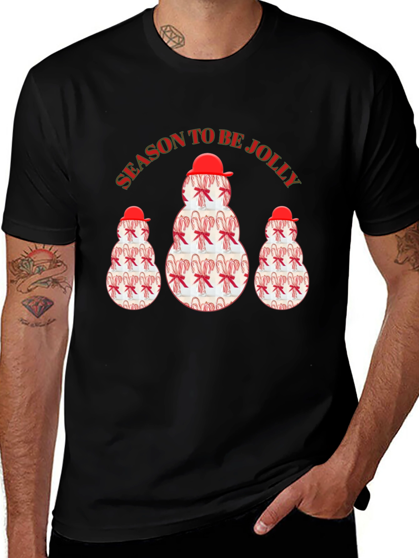 Season To Be Jolly Candy Cane Snowman T-Shirt