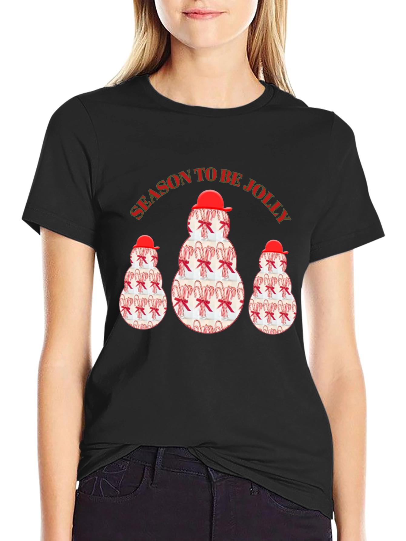 Season To Be Jolly Candy Cane Snowman T-Shirt