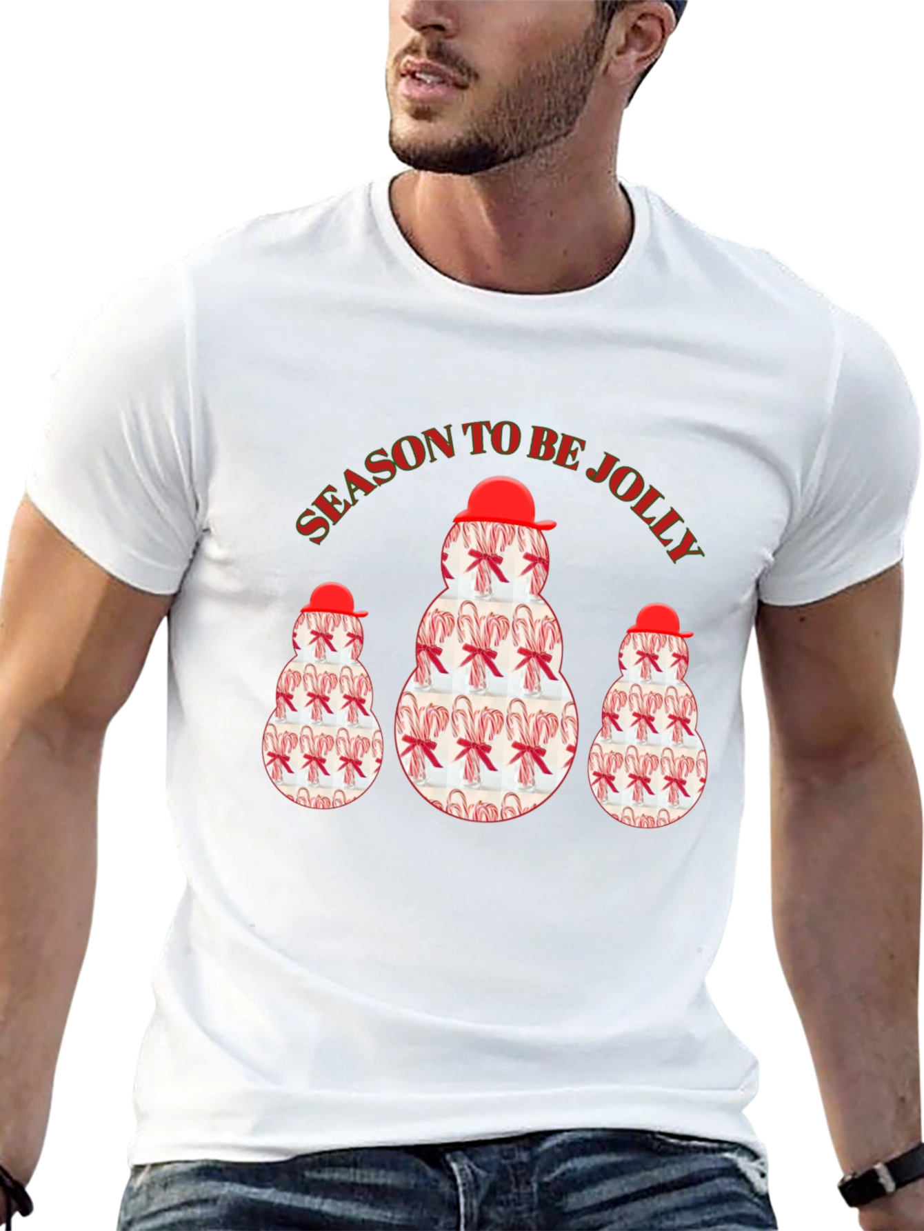 Season To Be Jolly Candy Cane Snowman T-Shirt