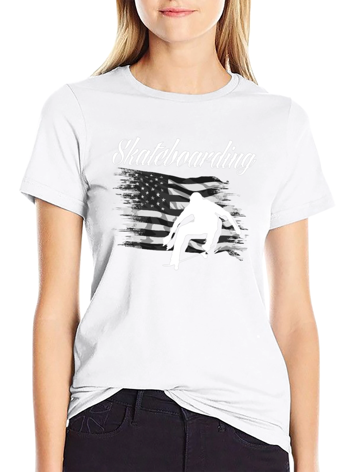 Skateboarding USA Flag Graphic T-Shirt