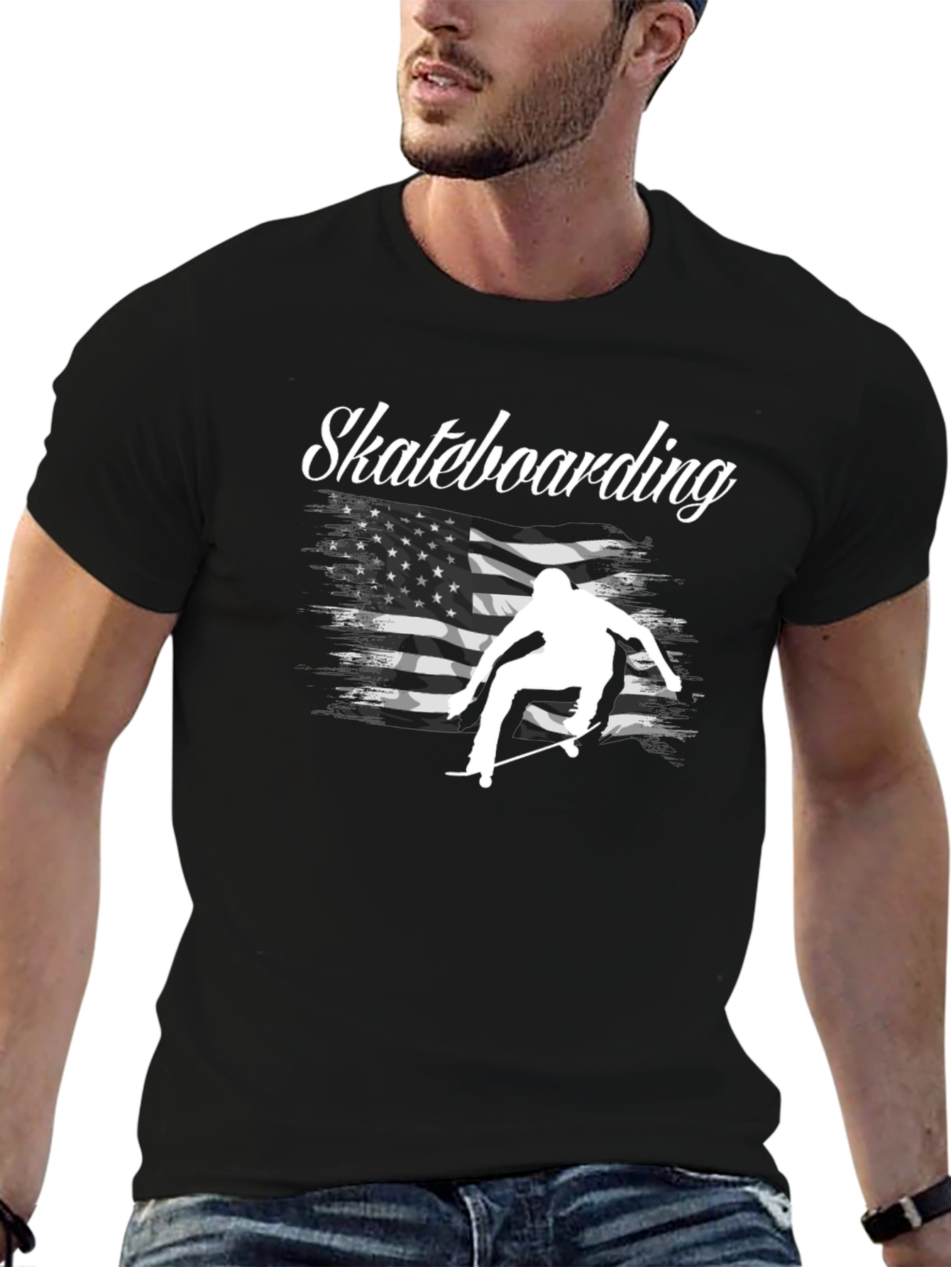 Skateboarding USA Flag Graphic T-Shirt