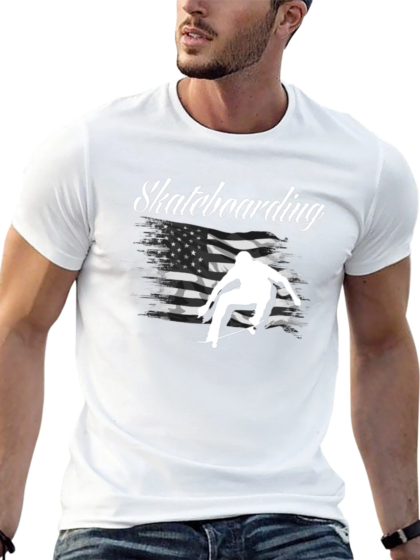 Skateboarding USA Flag Graphic T-Shirt