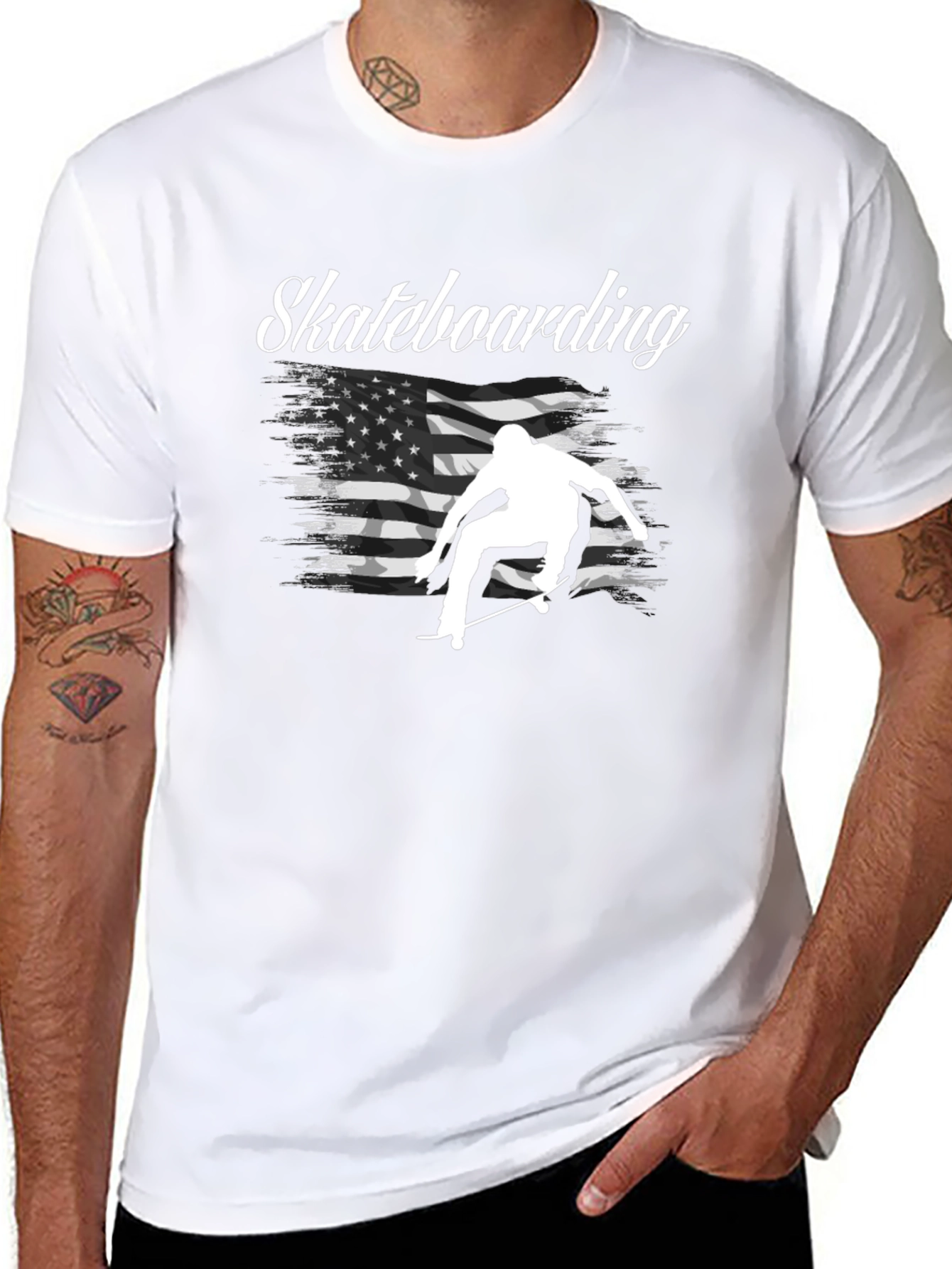 Skateboarding USA Flag Graphic T-Shirt