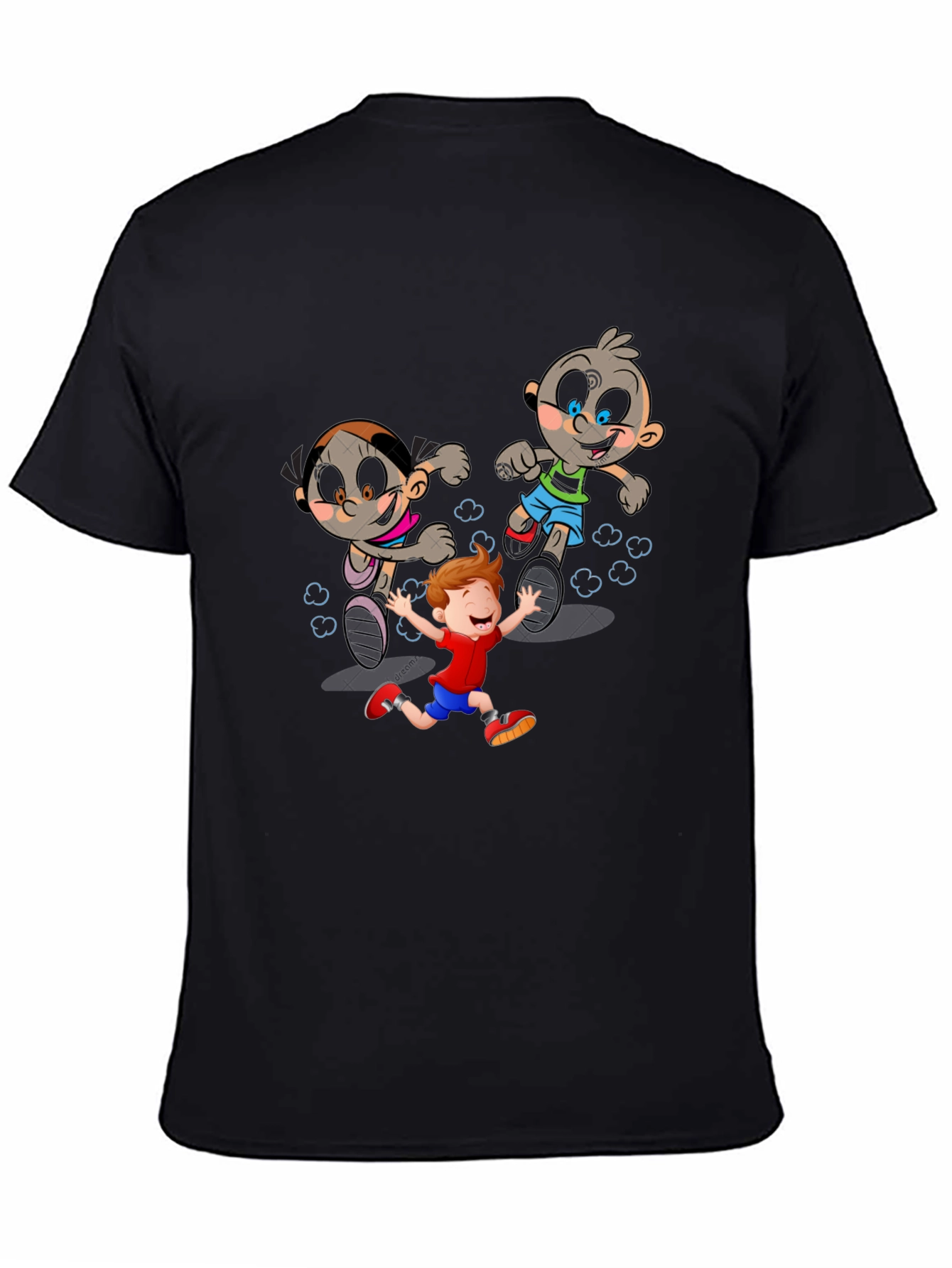 Cartoon Zombies & Kid Graphic Black Tee