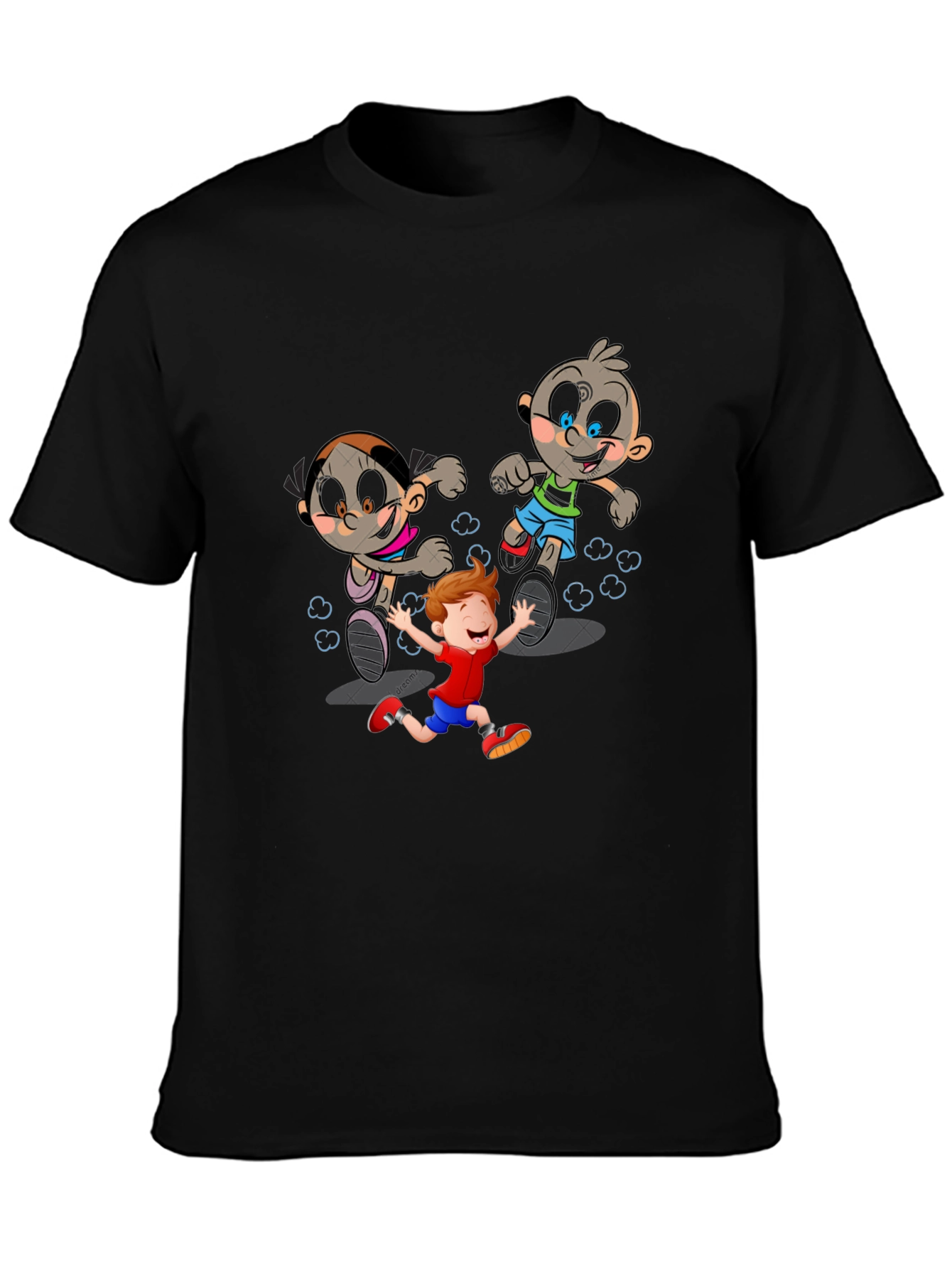Cartoon Zombies & Kid Graphic Black Tee