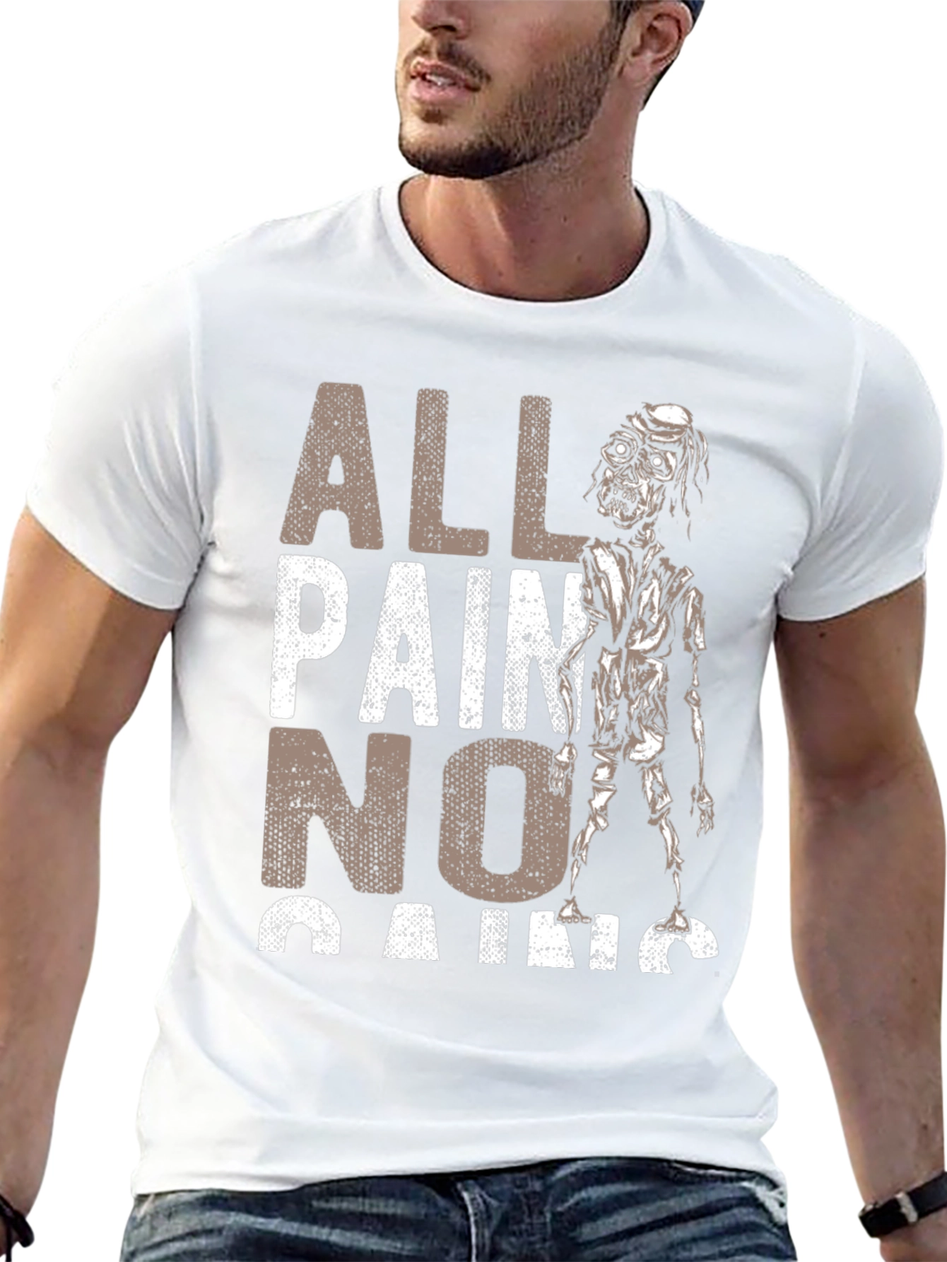 All Pain No Gains Zombie Graphic T-Shirt