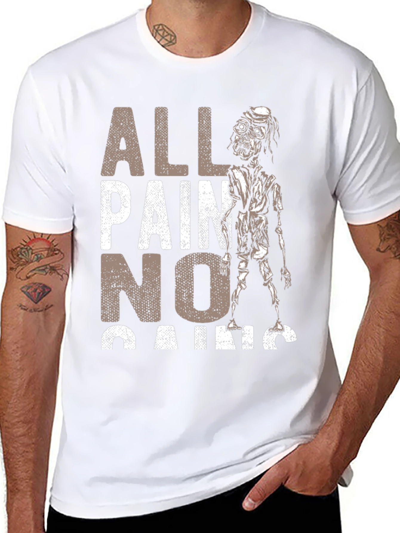 All Pain No Gains Zombie Graphic T-Shirt