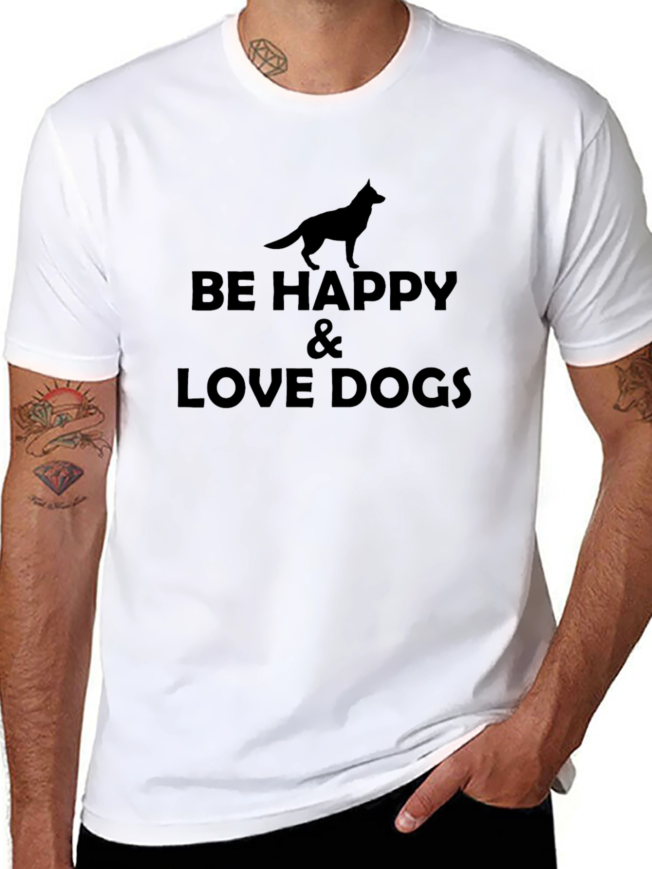 Be Happy & Love Dogs Black T-Shirt