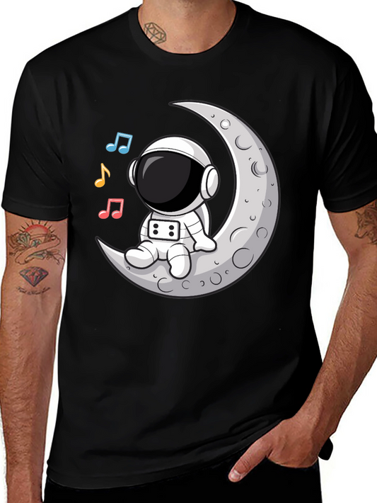 Astronaut Moon Tunes Black T-Shirt