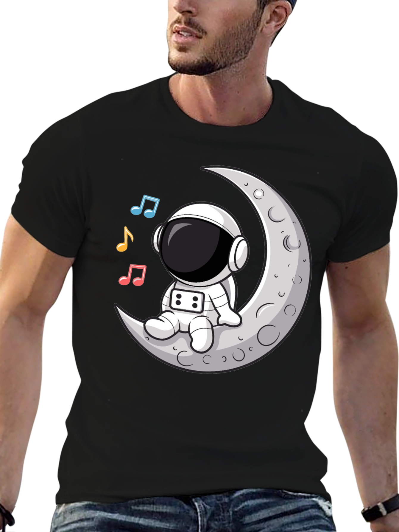 Astronaut Moon Tunes Black T-Shirt