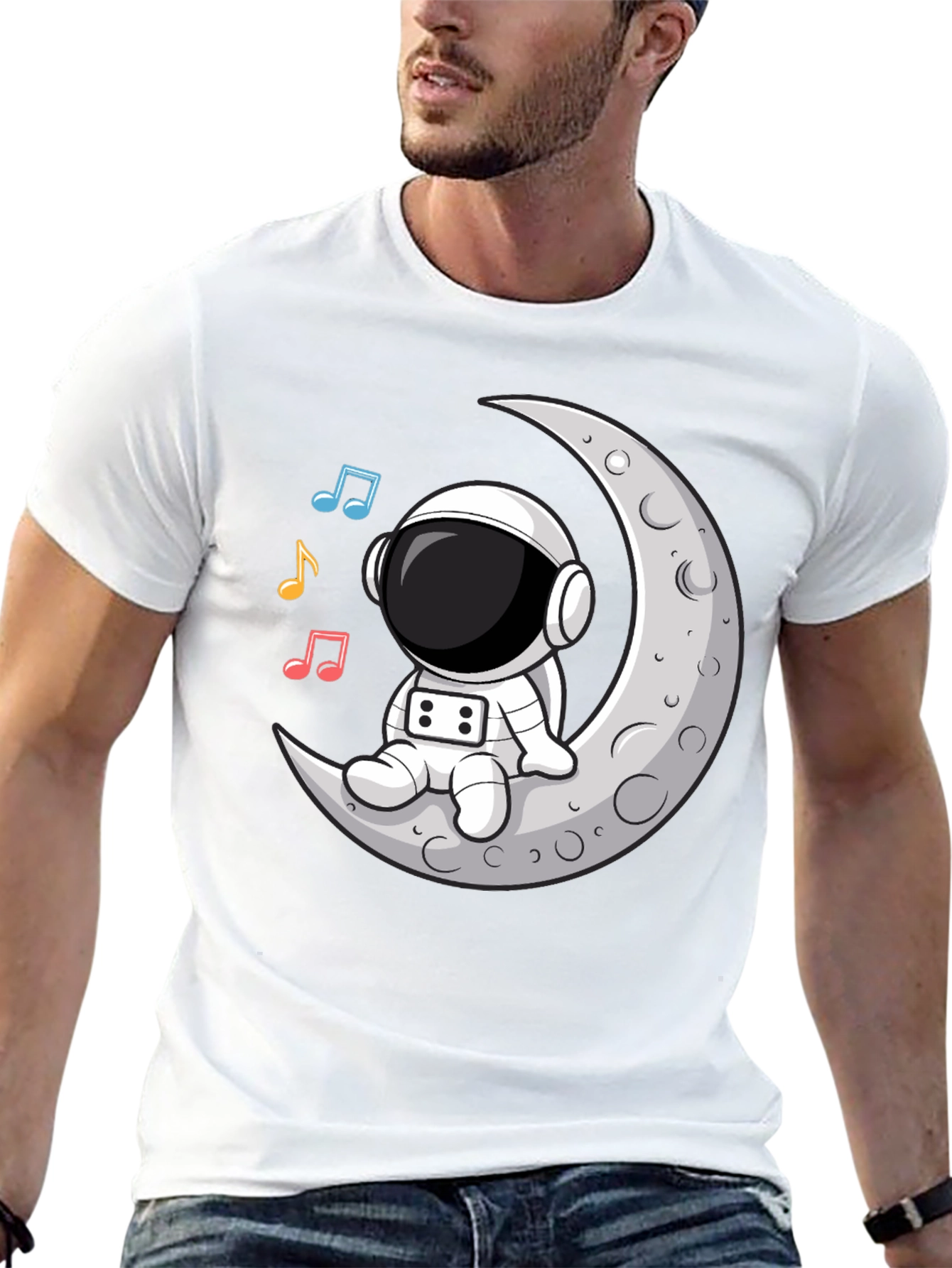Astronaut Moon Tunes Black T-Shirt
