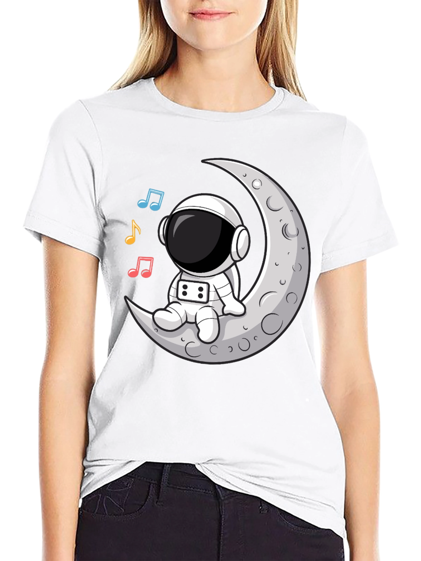 Astronaut Moon Tunes Black T-Shirt