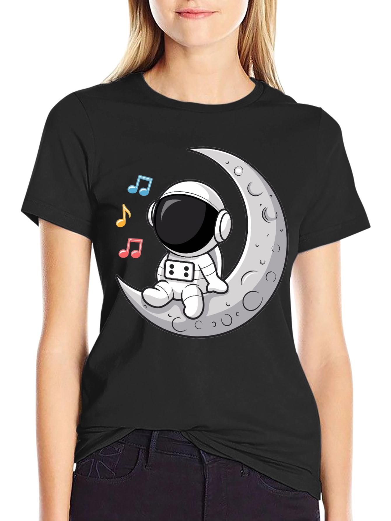 Astronaut Moon Tunes Black T-Shirt