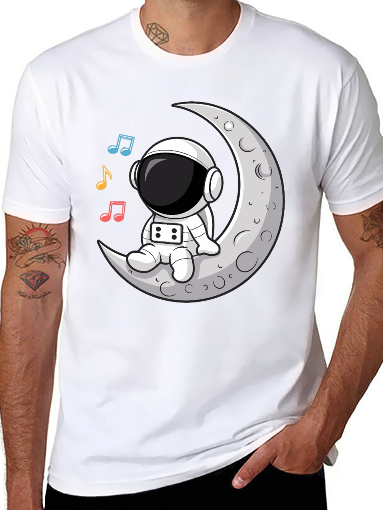 Astronaut Moon Tunes Black T-Shirt